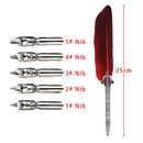 1Set Vintage Feather Pen with 5 Pen-nibs Carved Flower Nib Quill Dip Pen Oblique Pen Set Gift Writing Tools School Office Supply