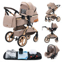 Luxury Baby Stroller 3 in1 Portable Travel Baby Carriage Aluminum Frame Folding Prams High Landscape Car for Newborn Baby BLACK