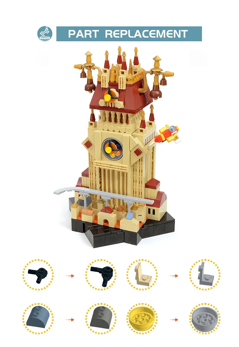 BuildMoc Kingdom Hearts Bell Tower Building Blocks Set Famous Street Evening Twilight House Bricks Toys For Children Xmas Gifts