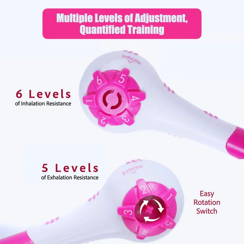 Breathing Trainer Upgraded Ver with Independent Adjustable Resistance Levels for both Inhalation and Exhalation Improved, Two Mo