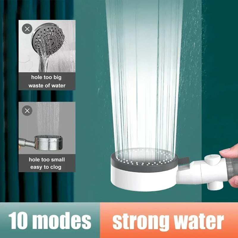 10 Mode Showerheads High Pressure Filter Showerheads One Touch Stop Bathroom Handheld Water Saving Sprayer Bathroom Accessories