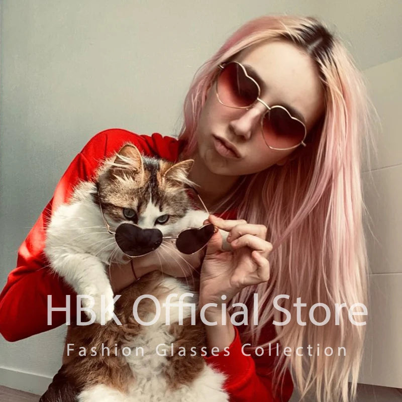 HBK Love Heart Shaped Sunglasses Women Men Small Red Sun Glasses Ladies Sexy Sweet Candy Brand Design Mirror Eyewear UV400