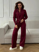 Wolfeel  New Autumn Winter Zip Up Knit Pants Set Women's Trendy Slim Fit Cardigan Pants Chic Commuting Sweater Outfit