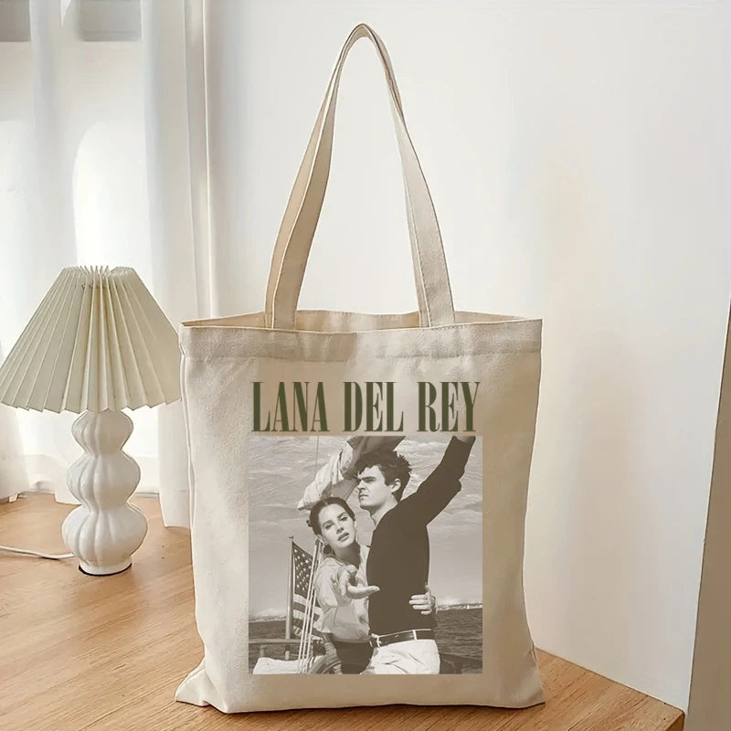 1pcs Vintage Lana Del Rey Ldr Sailing Graphic Canvas Tote Shoulder Shopper Bag Storage Travel Bag Handbag & Shopping Gift Bag
