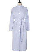 Colorfaith DR1800 2023 Gestreiftes Baumwoll- und Leinenhemdkleid Schnürung Damen Frühling Sommer Elegant Koreanische Mode Lange Kleider für Damen