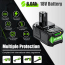 6000mAh For RYOBI 18V Li-Ion Replacement For Ryobi P108 P107 P108 RB18L50 RB18L20 Power Tool Rechargeable Battery And Charger