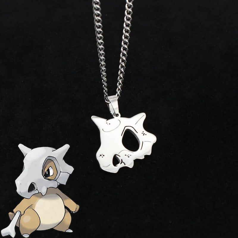 Anime Pokemon Cartoon Cubone Mask Necklace Dinosaur Pendant Caracalla Necklaces Stainless Steel Design Kawaii Jewelry Gift