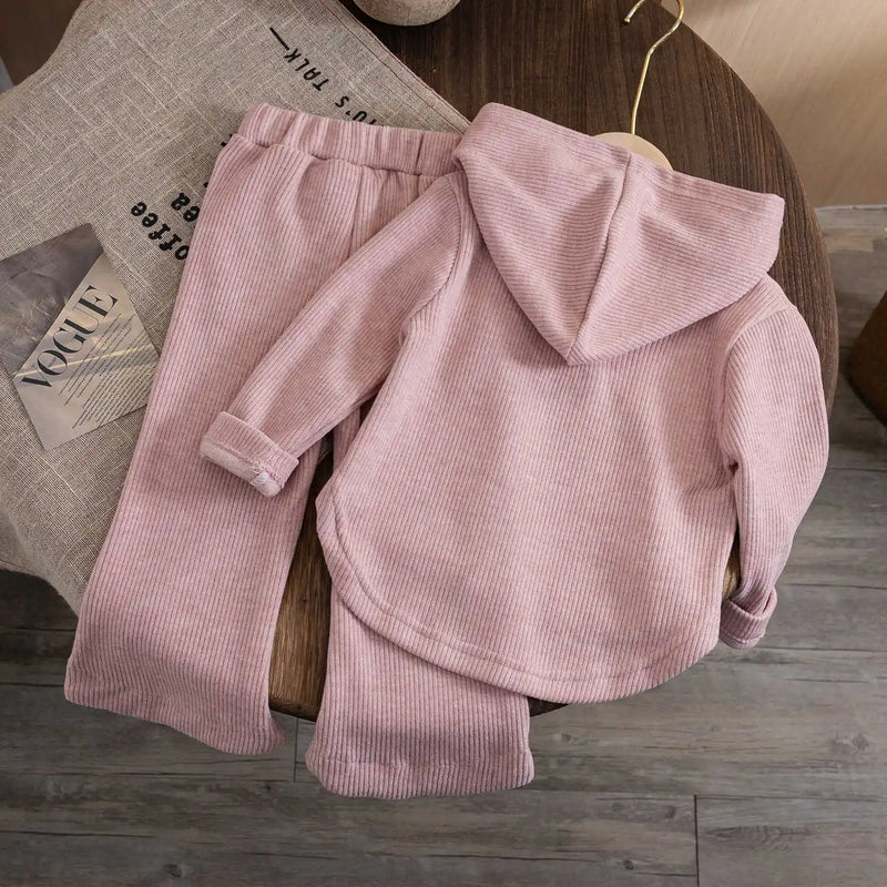 Children's Top and Bottom Clothes Set 2024 New Children's Fashionable Little Girls Hooded Sweatshirt Rabbit Fashion Suit Outfit