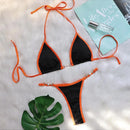 New In Swimsuit Woman 2024 Candy Color Sexy String Bikini Set Patchwork Metal Pearl Women's Swimwear Holiday Matching Sets