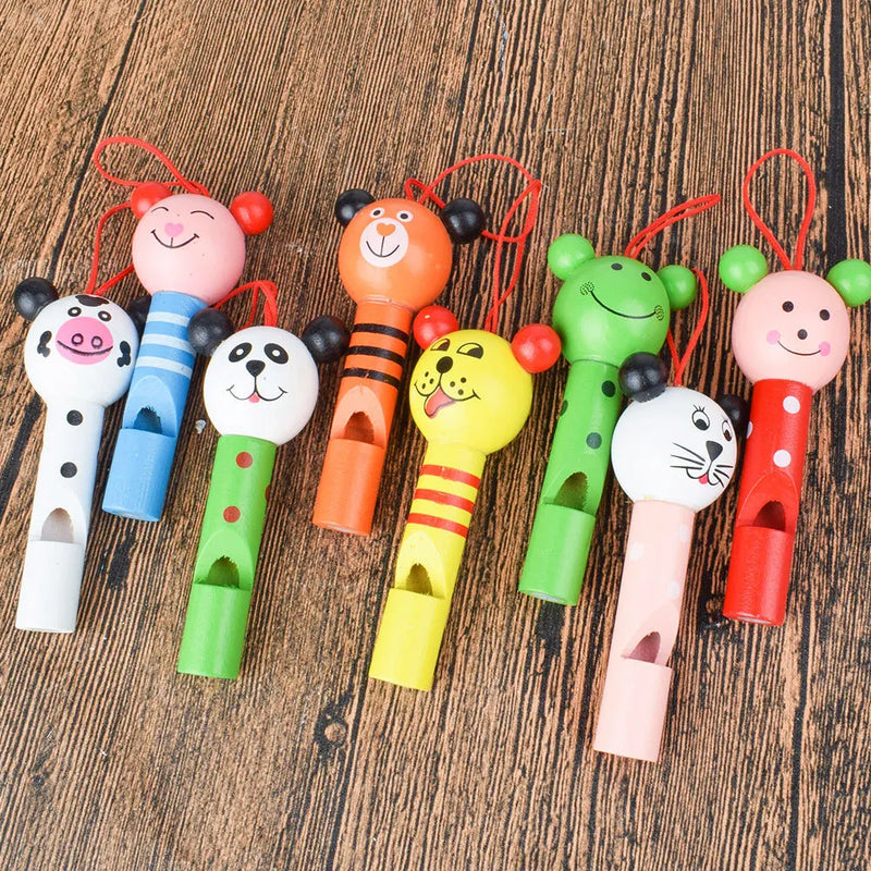 10-30PCS Wooden Cartoon Whistle with Rope Kids Birthday Wedding Party Guest Gift Souvenir Easter Boys Girls Classroom Prize Gift