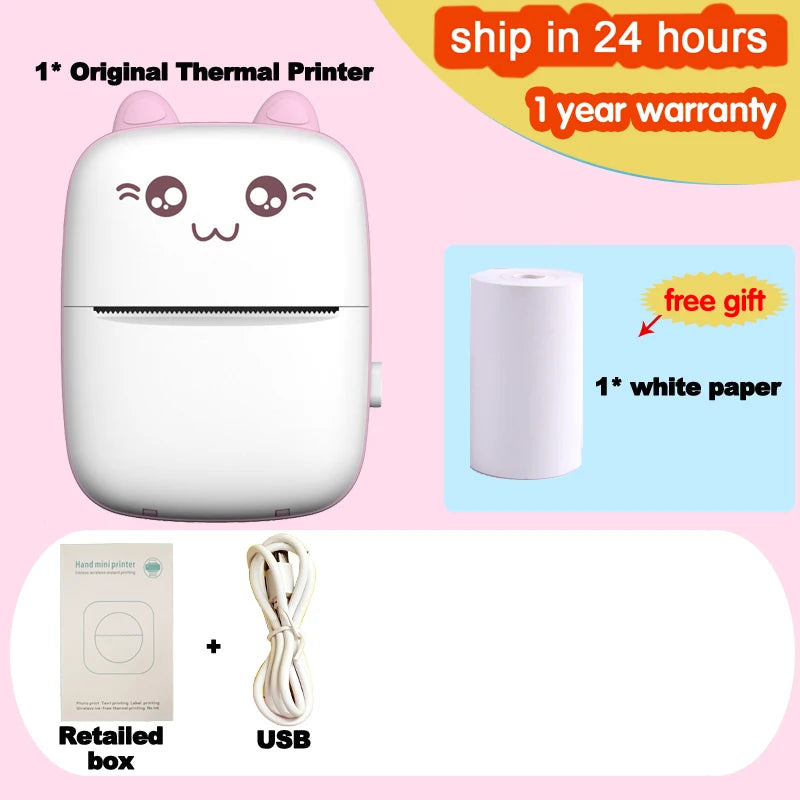 KGG Portable Thermal Printer Wireless BT 203dpi Photo Label Memo Wrong Question Printing USB Cable No Ink Print Mini Printer