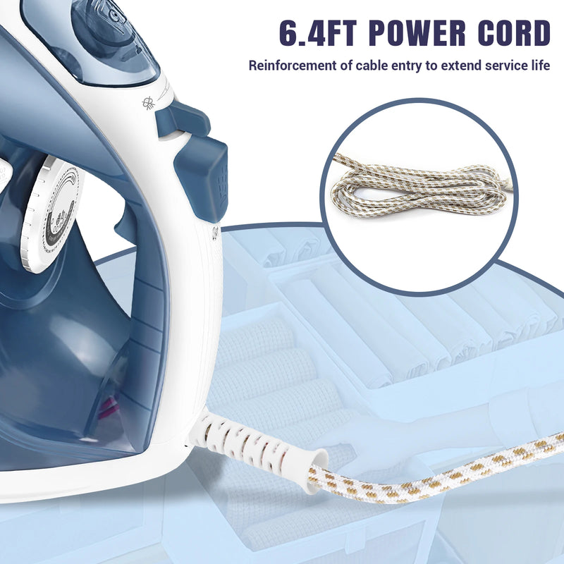 BRIEFNESS Electric Iron Portable Steam Iron, 2400W Powerful Steam Function, Non-stick Stainless Steel Soleplate,350ml Water Tank