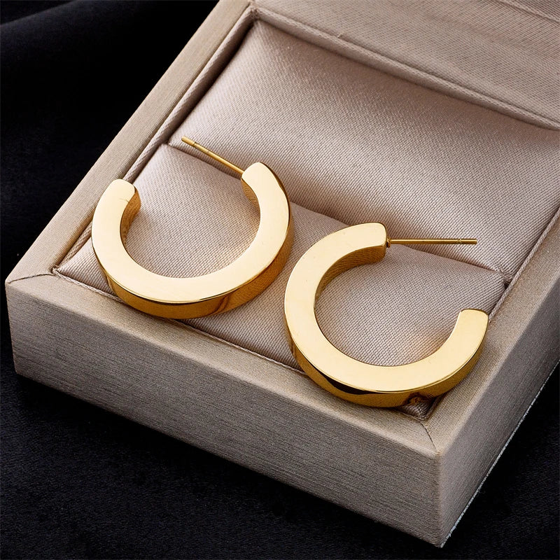 DIEYURO 316L Stainless Steel Round Wide Hoop Earrings For Women Fashion Gold Color Girls Body Jewlery Party Gift Bijoux серьги