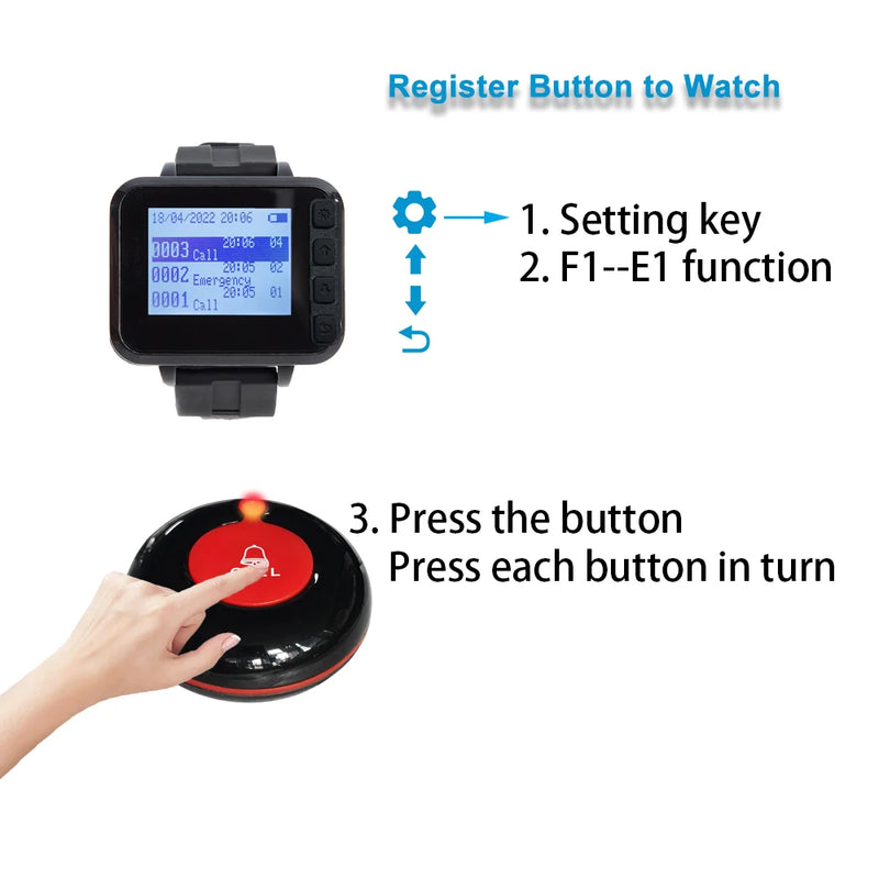 Caregiver Pager Wireless Calling System Vibration Sound Alarm for Hospital Clinic Nursing