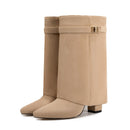 Ladies' Autumn and Winter New Pointed Knee High Women's Boots, Thick High-heeled Long Pants Boots, Fashionable Mid Rise Boots