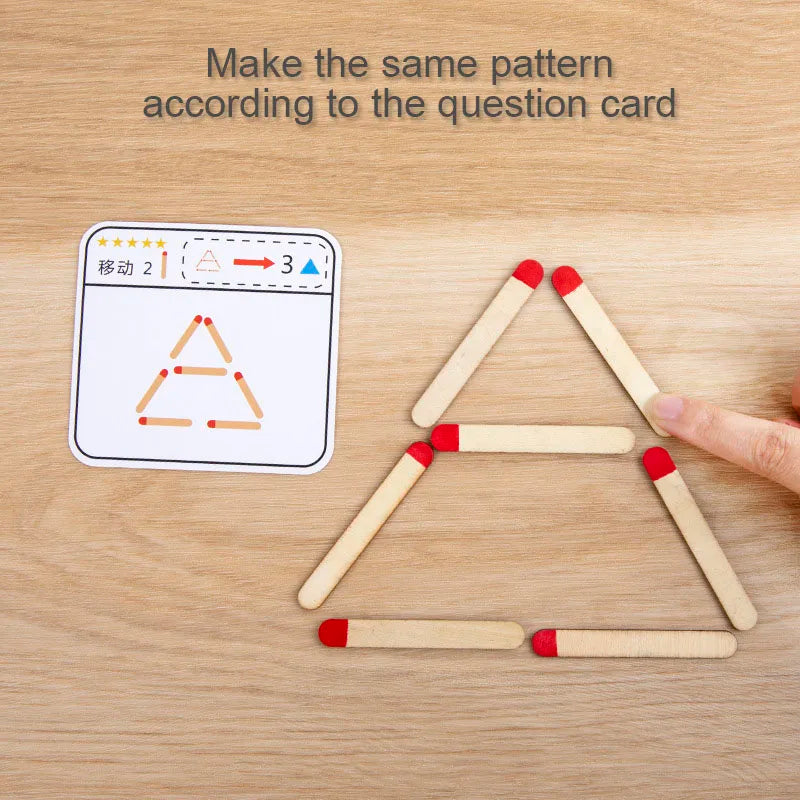 Montessori Matches Puzzles Game Wooden Toys DIY Math Geometry Board Game Logic Thinking Match Training Educational Toys For Kids