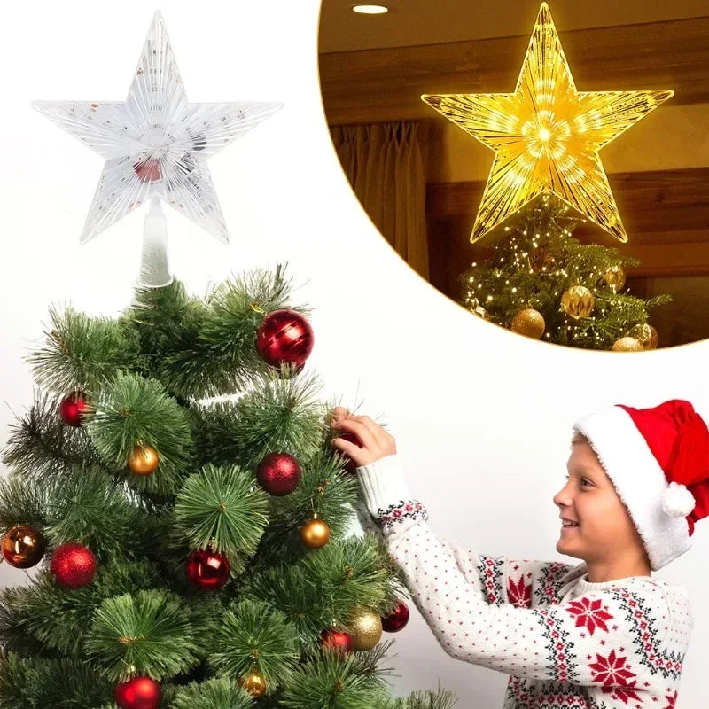 Christmas Star Tree Topper Lights LED Glowing Star Lamp Sparkling Night Light Xmas Tree Top Ornaments New Year Home Party Decor