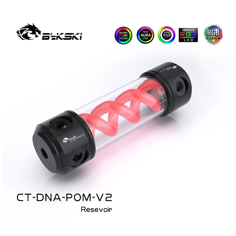 Bykski CT-DNA-POM-V2 T-virus DNA Cylindrical Tank Black POM Reservoir PC Water Cooling Water Tank RGB 12V/5V 190/260mm