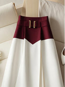 Women's Casual Red White Patchwork Skirt Y2k Elegant Chic Streetwear A-Line Long Skirt Harajuku Korean Vintage High Waist Skirt