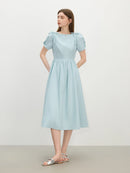 FSLE French Style Square Neck Dress for Women Bow Summer 2025 New Slim Fit Dress Midi-length 25FS12623