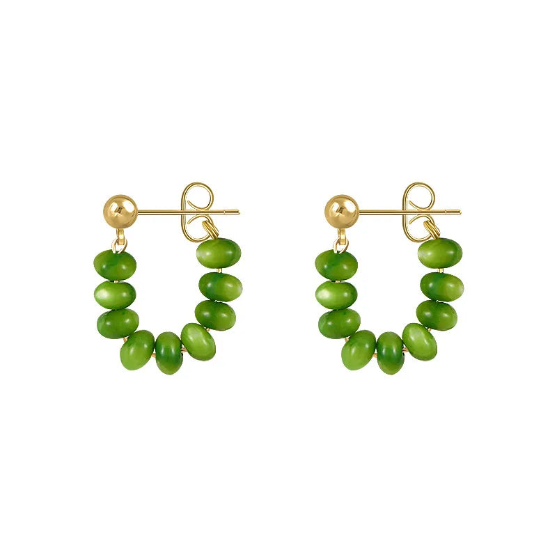 2022 New Arrival Simple Green Geometric Bohemian Dangle Earrings For Women Fashion Cat's Eye Stone Jewelry Girl Gifts