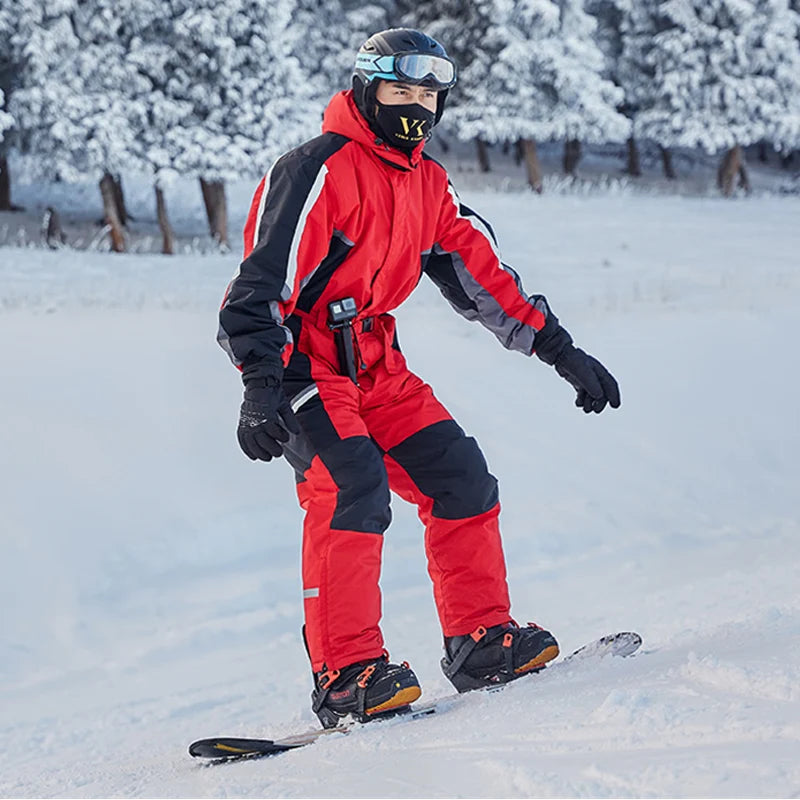 2023 Hooded Men Snow Jumpsuit Sport Winter Man Skiing Overalls Fleece Women Snowboarding Clothes Warm Waterproof Male Snowsuits