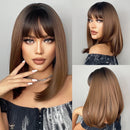HENRY MARGU Blonde Silky Straight Synthetic Wigs with Bangs Medium Long Natural Platinum Wig for Women Cosplay Heat Resistant