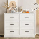 Vabches 6 Drawer Dresser for Bedroom Wood Chest of Drawers with Power Strip Tall Dresser Organizer with Metal Handle for Hallway