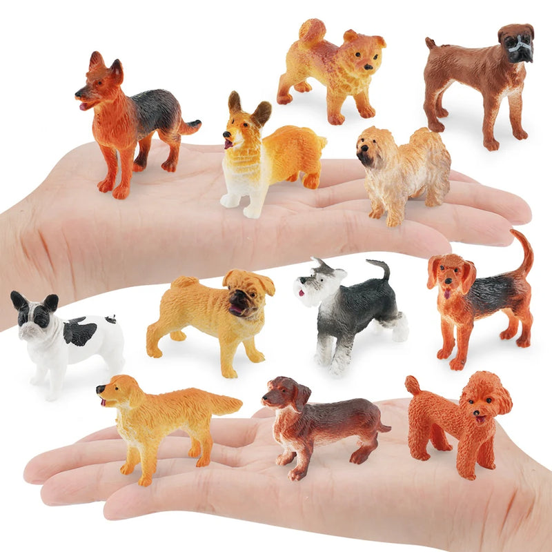 Realistic Plastic Puppy Figures Playset Hand Painted Mini Dogs Animals Toy Cake Toppers Easter Eggs Christmas Birthday Gift