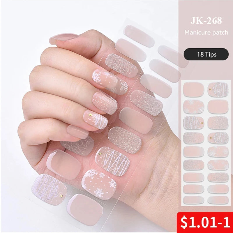 New Years  Design Semi-cured UV Gel Nail Stickers Full Cover UV/LED Lamp Required Gel Nail Strips Press On Nail Decal