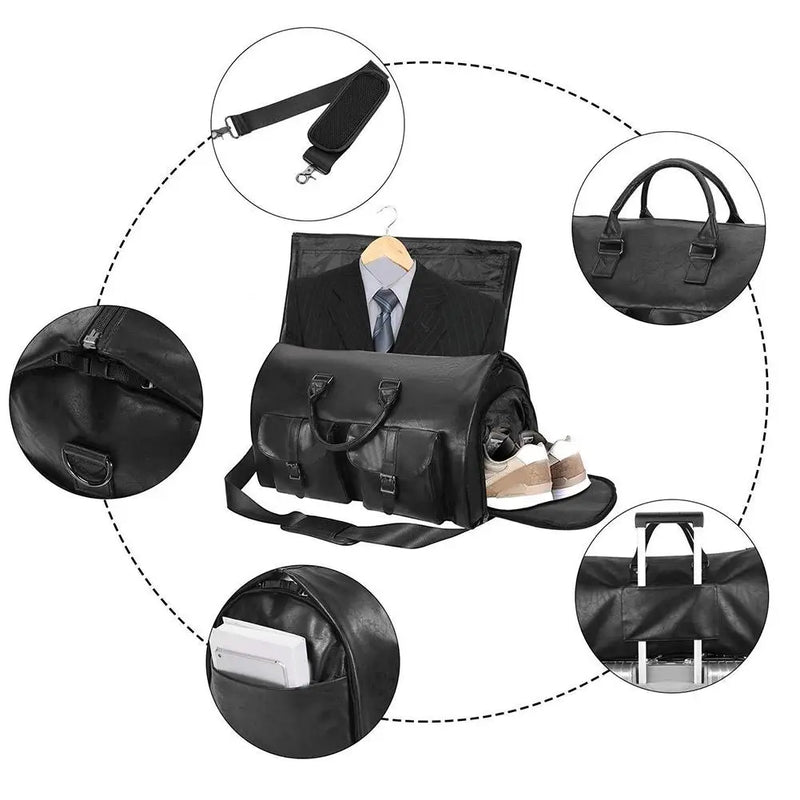 Garment Bag For Travel, Convertible Carry On Garment Duffel Bag For Men Waterproof PU Large Weekender Bag 2 In 1 Suit Dress Bag