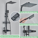 Rozin Black Smart Thermostatic Shower Faucet Set Bathroom Intelligent Rainfall Digital Mixer Tap With Rack and Bidet Bath System