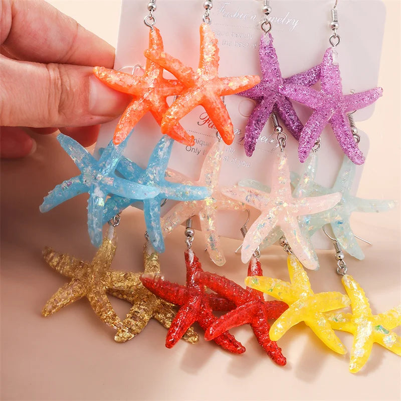 Candy Color Summer Beach Resin Mermaid Starfish Earrings for Women Bohemia Dangle Earrings Ladies Vacation Jewelry Accessories