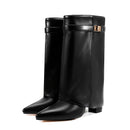 Ladies' Autumn and Winter New Pointed Knee High Women's Boots, Thick High-heeled Long Pants Boots, Fashionable Mid Rise Boots