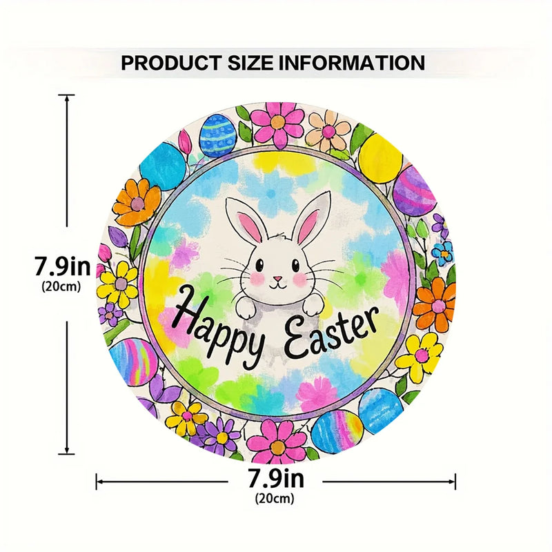 1 piece farmhouse style round wooden Easter bunny logo, 7.87 inch made wooden wreath with lilies and spring decoration, farmhous