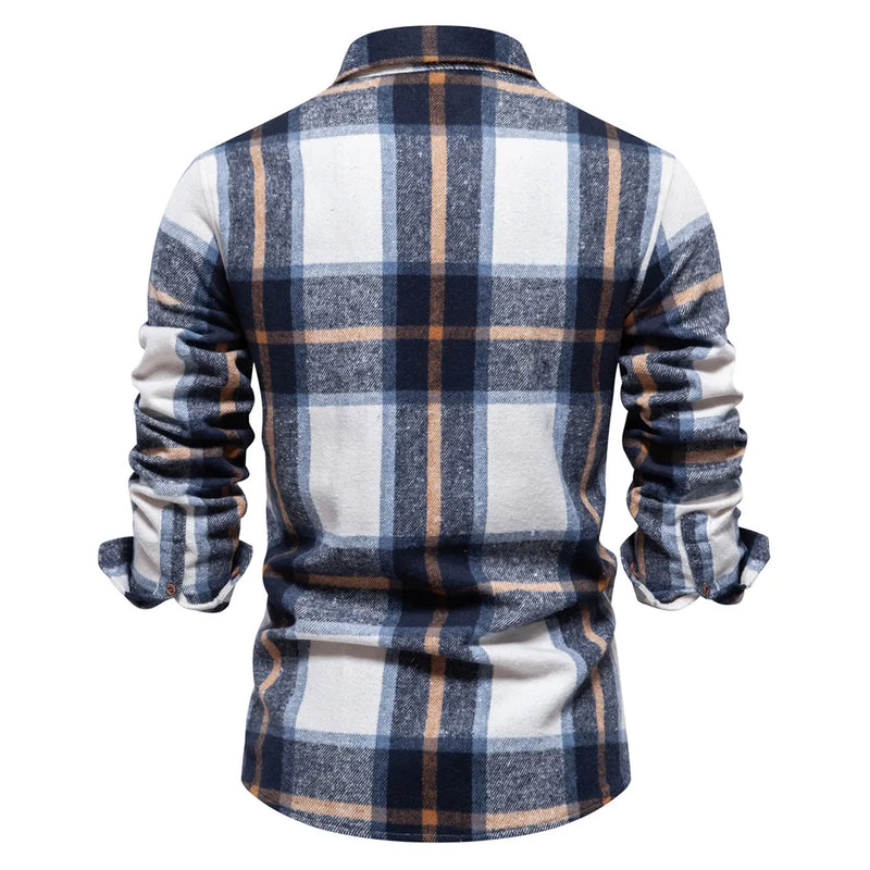 2023 New Autumn and Winter Thicken Plaid Shirt for Men Over Jacket Men Casual Classic Double Pockets Mens Shirts