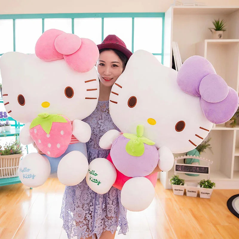 Cute Kawaii Hello Kitty Plush Dolls With Strawberry Cat Stuffed Soft Toys Cushion Sofa Pillow Birthday Gift Room Decor 30-70cm