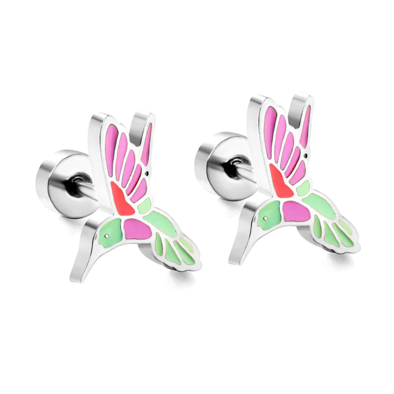 LUXUSTEEL Lovely Coloful Animal Stud Earrings For Girls Stainless Steel Anti-allergy Rabbit Penguin Dog BFF Jewelry Gifts