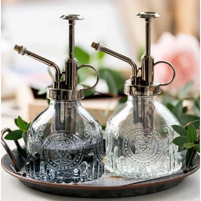 New Embossed  Glass  Air Pressure Gardening Special Retro Small Can Disinfection Watering Bottle Household Glass Spray Bottle