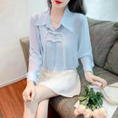Fashion Lapel Button Spliced Solid Color All-match Shirt Female Clothing Spring Summer New Casual Tops Office Lady Blouse
