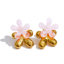 Yhpup Trendy Style Resin Acrylic Flower Sweet Stud Earrings 18K Golden Plated Stainless Steel Daily Jewelry Pink Blue White
