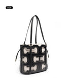 CH Bucket Bag Hollow Out Monogram Print Shoulder Bag Drawstring Crossbody Handbag For Women Office Work Daily Travel Shopping