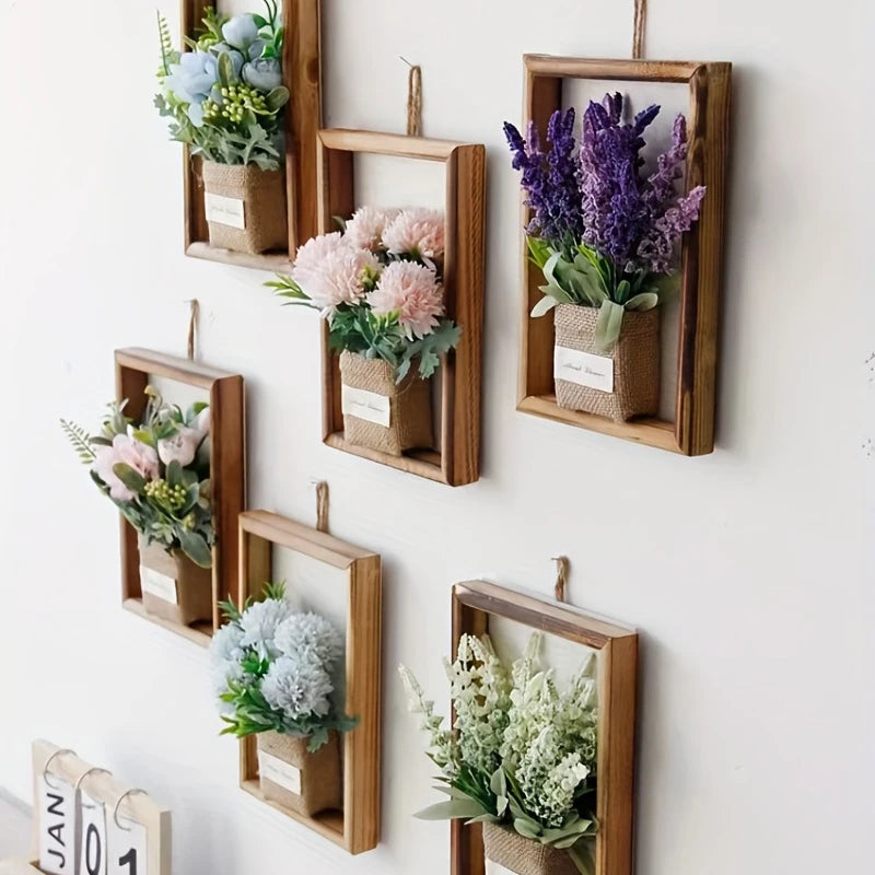 Wood Photo Frame Imitation Flowers Decoration Simulated Flower And Plant Photos Frame 3D Handmade Artificial Flower Wall Hanging