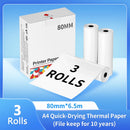 Phomemo Thermal Paper 50/80/110mm A4 Letter Size M08F M832 M834 M835 Printer Quick-dry Continuous Thermal Paper Documents Study