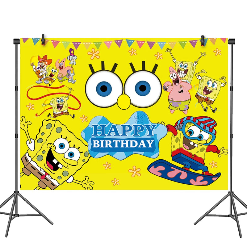 Cartoon Yellow Sponge-Bob Theme Party Supplies Disposable Tableware Plate Cup Tablecloths Balloons For Kids Birthday Baby Shower
