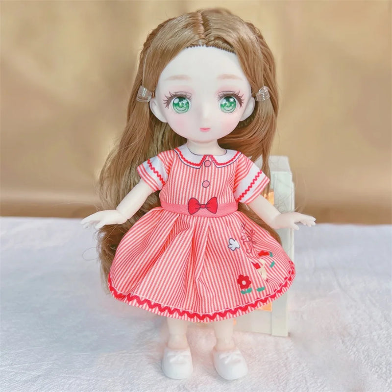 1/8 16CM BJD Doll Ball Jointed Body Anime Eyes Cute Madeup Full Set With Fashion Clothes Headdress DIY Toys For Girl Gift