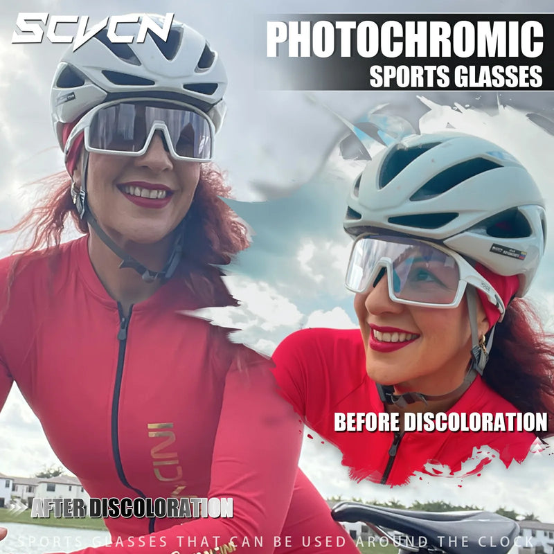 SCVCN Road Women Outdoor Photochromic UV400 Sunglasses Men Sports Bike Cycling Glasses Driving Bicycle Eyewear Hiking Goggles