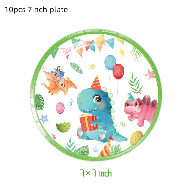 Dinosaur Birthday Disposable Tableware Set Dinosaur Plates Cups Napkins Banner for Boys Dinosaur Party Decoration Jungle Safari