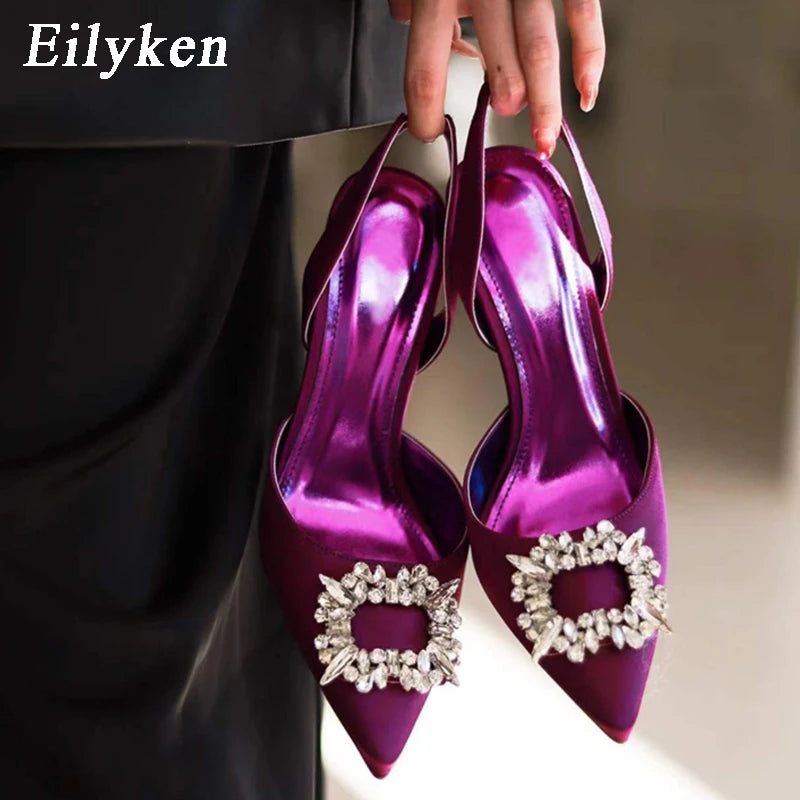 Eilyken Autumn Design Silk Women Pumps Crystal Strange Style High Heels Comfortable Party Wedding Bride Shoes