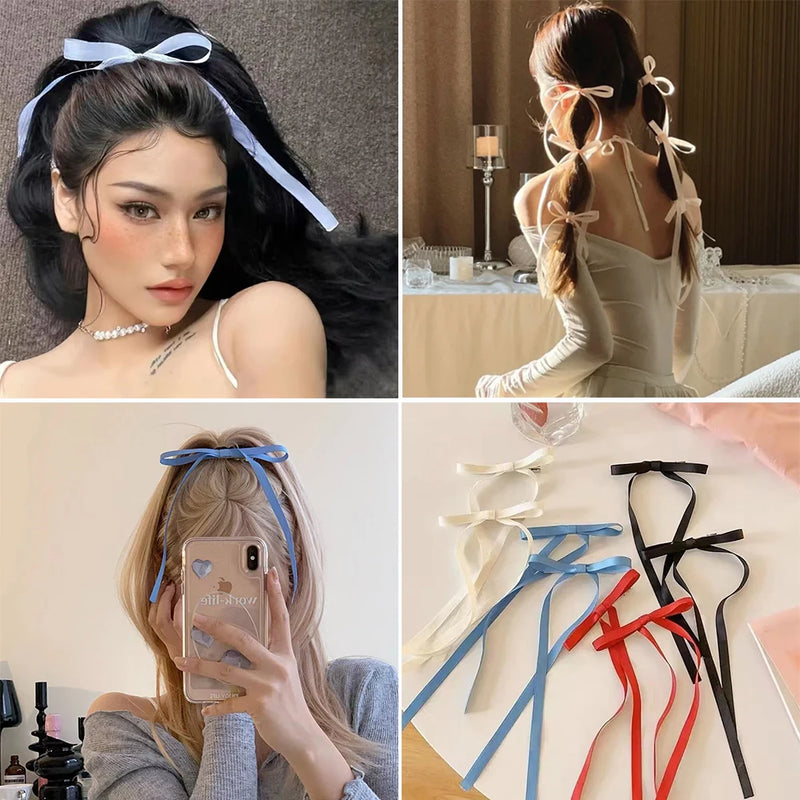 Fashion Sweet Bow Hair Clip Trend Long Ribbon Hairpins Barrettes Headband For Women Girl Hair Accessories Wedding Lolita Jewelr